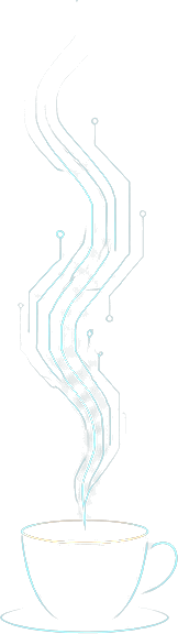 The AlluringCoffee mark: a coffee cup with circuit-board steam rising from it