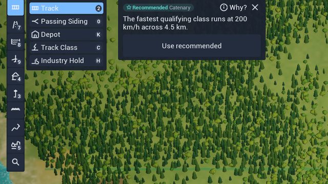 Track tool menu open, with a Recommended card suggesting a track class and a Use recommended button