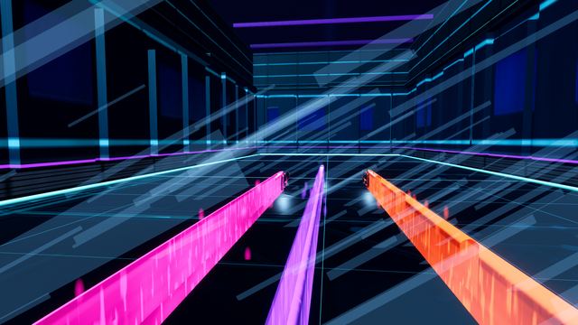 Magenta and orange walls compressing the racing line to a single gap
