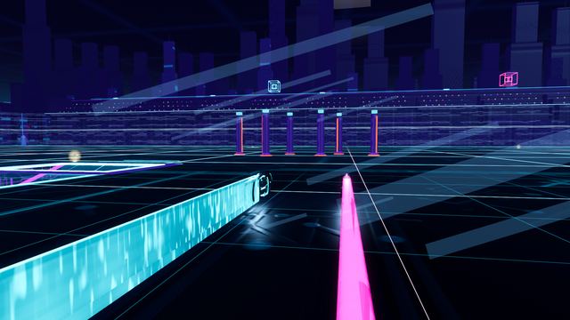 A one-on-one duel, cyan against magenta, walls crossing at close range